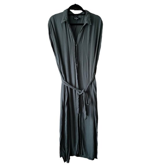 Lulus Women's Button Down Collared Midi Shirt Dress Sleeveless Solid Gray SZ XL - Picture 2 of 14